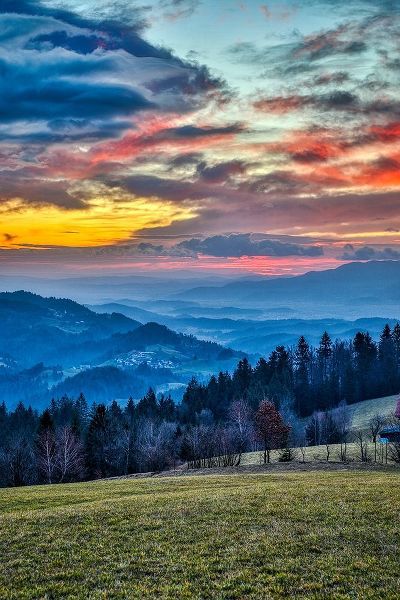 Slovenia-Poljane Sora Valley-hillside near Gorenja Vas in early morning light